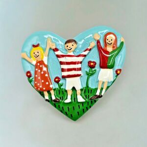 Save the Children Brooch Vintage Heart Kids Lapel Pin Colorful Support Jewelry